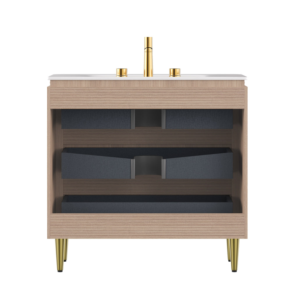 Amara 36'' Bathroom Vanity & Sink with Sintered Stone Basin - Carrara