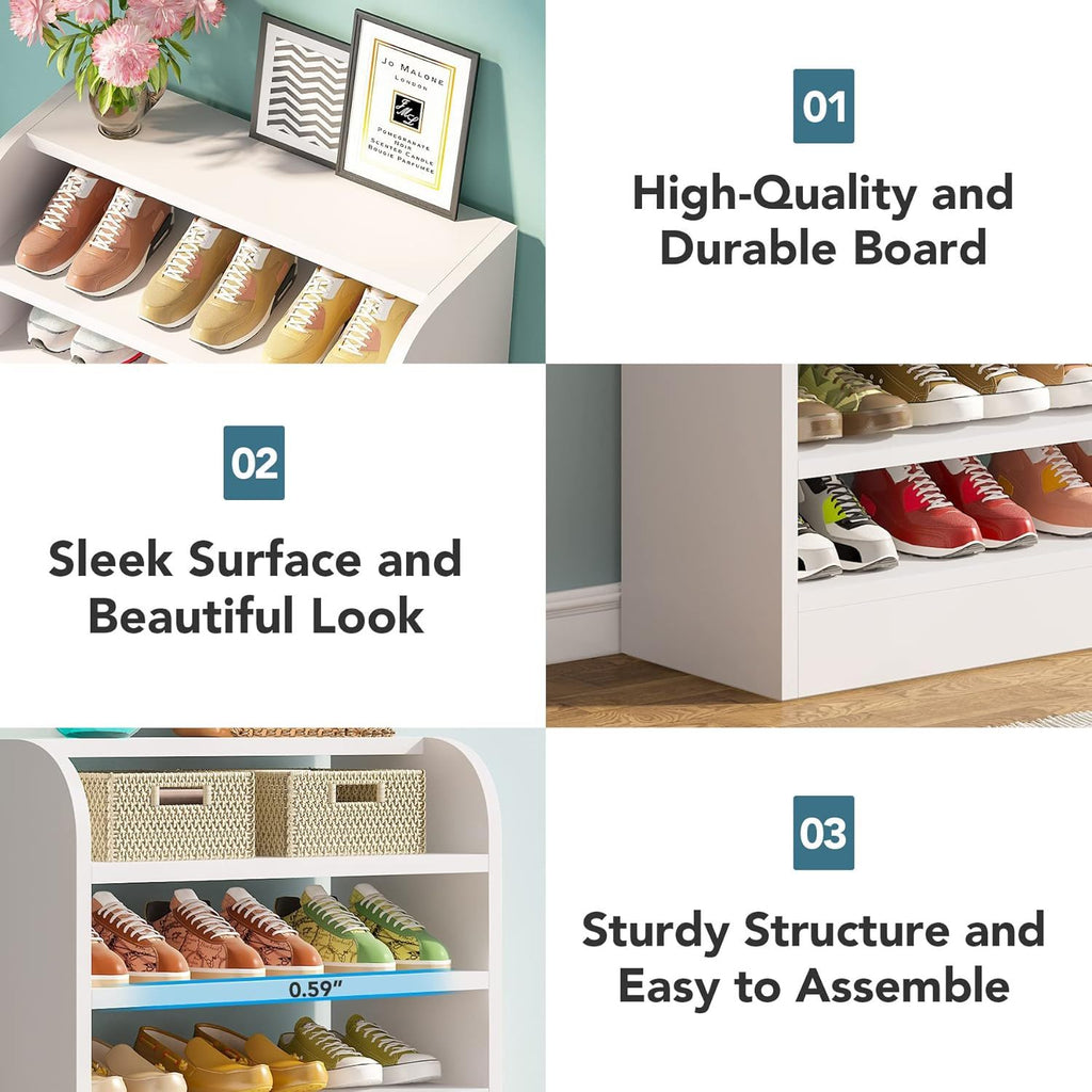 8 Tier Tall Shoe Rack with Ventilated Design - White