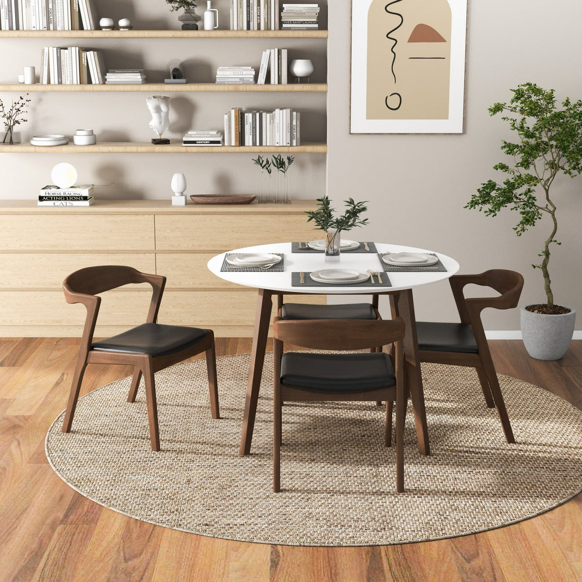 White Solid Wood Dining Table with Water-Resistant Finish - Alina