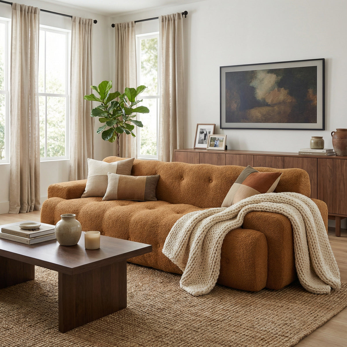 88 in. Boucle 3 Seater Sofa with Button Tufted Upholstery - Nomad