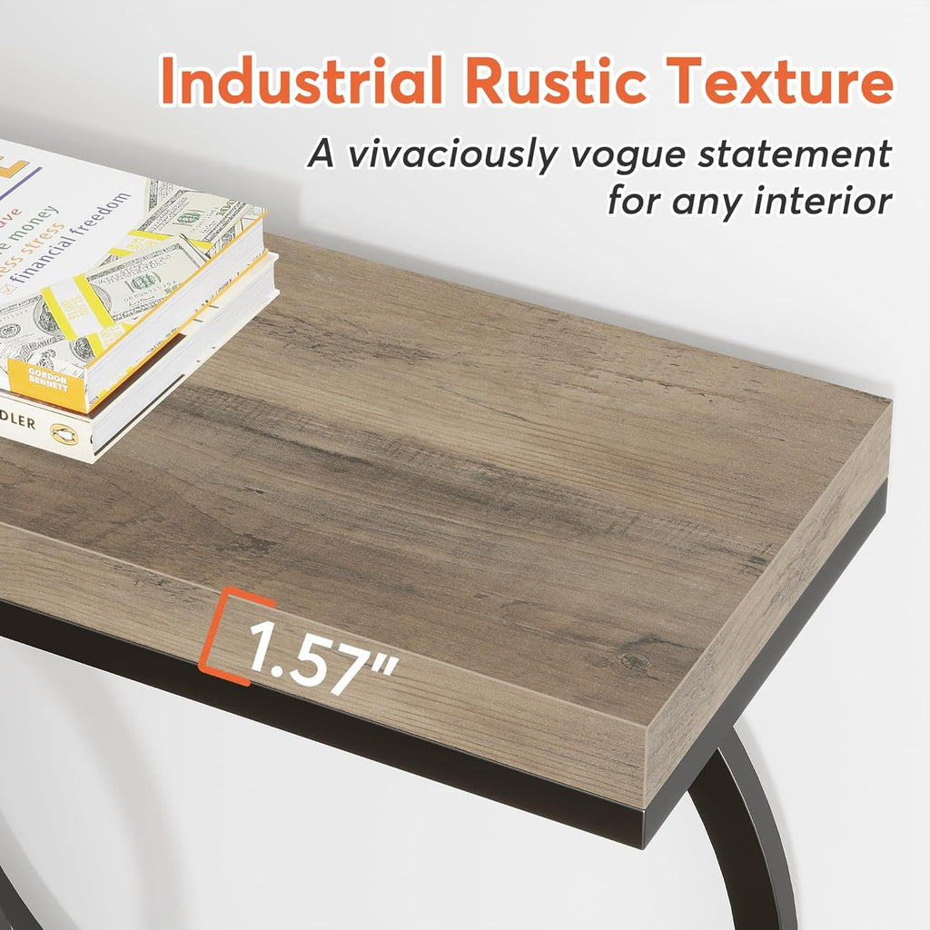 Narrow Long Console Table with Geometric Frame - Gray