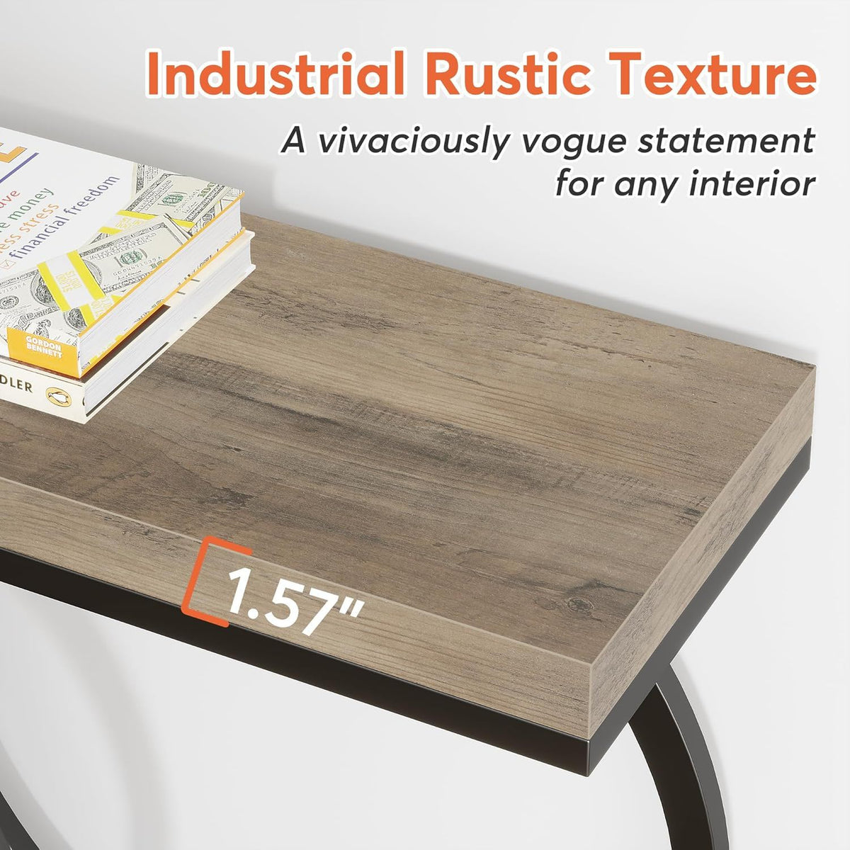 Narrow Long Console Table with Geometric Frame - Gray