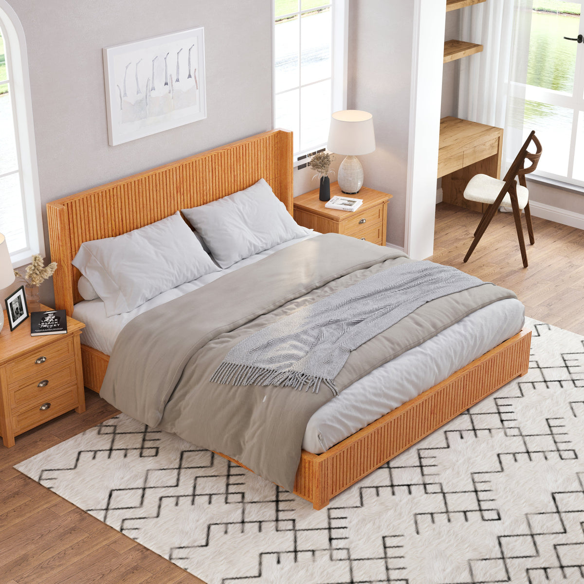 Solid Wood Platform Bed Frame with Headboard - King Size