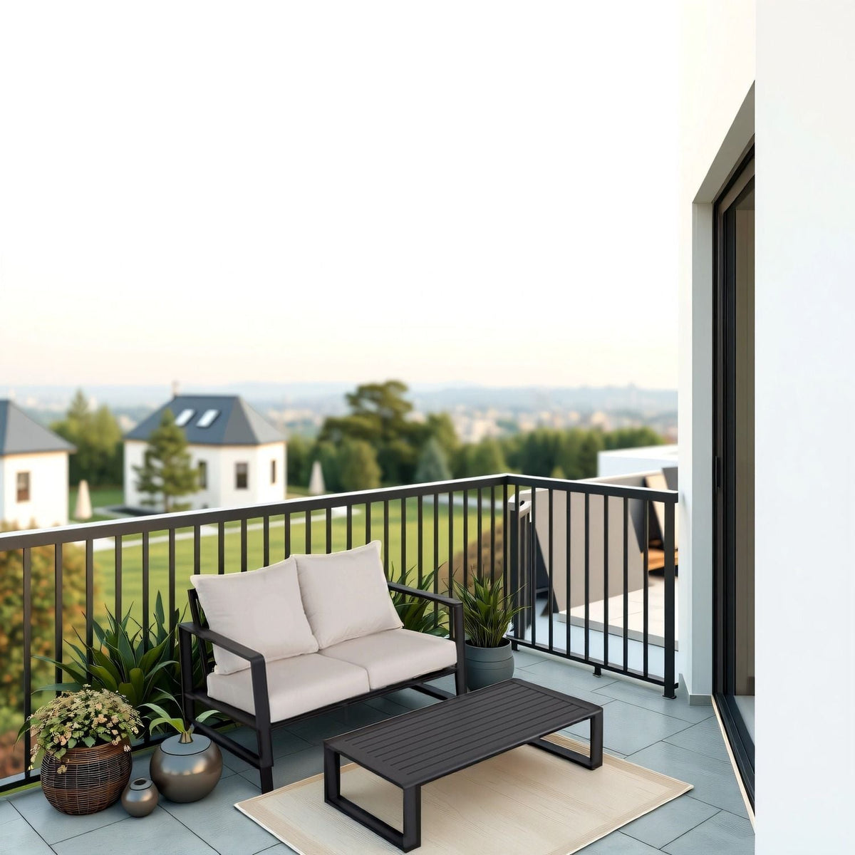 Outdoor Sofa Set with Rectangular Coffee Table - Aluminum Frame - Gray or Beige