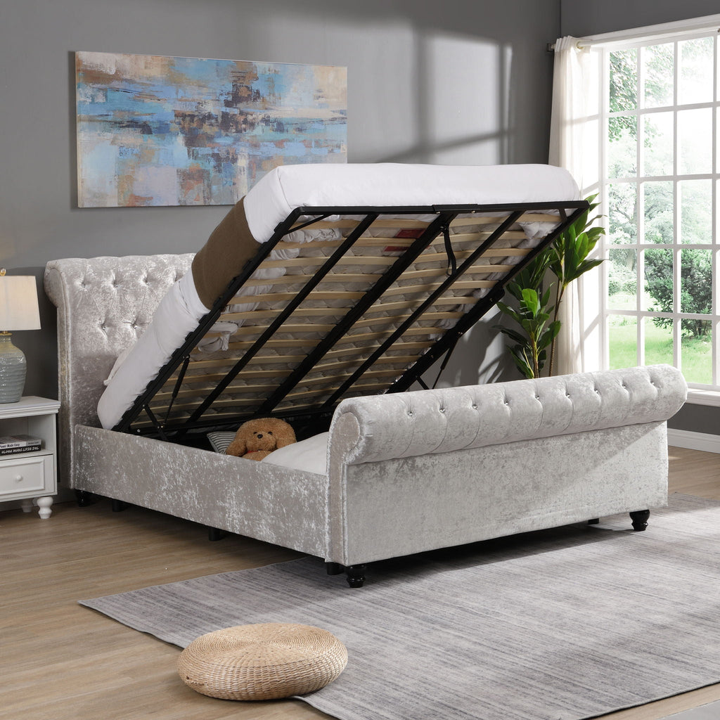Queen Upholstered Storage Bed with Hydraulic Lift - Beige