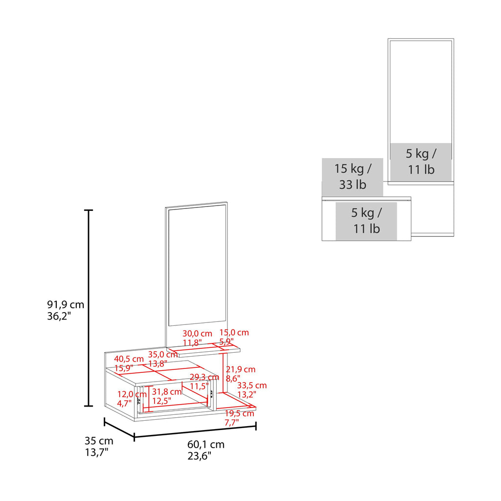 Lowell Floating Hallway Cabinet with Mirror and Storage - White or Black
