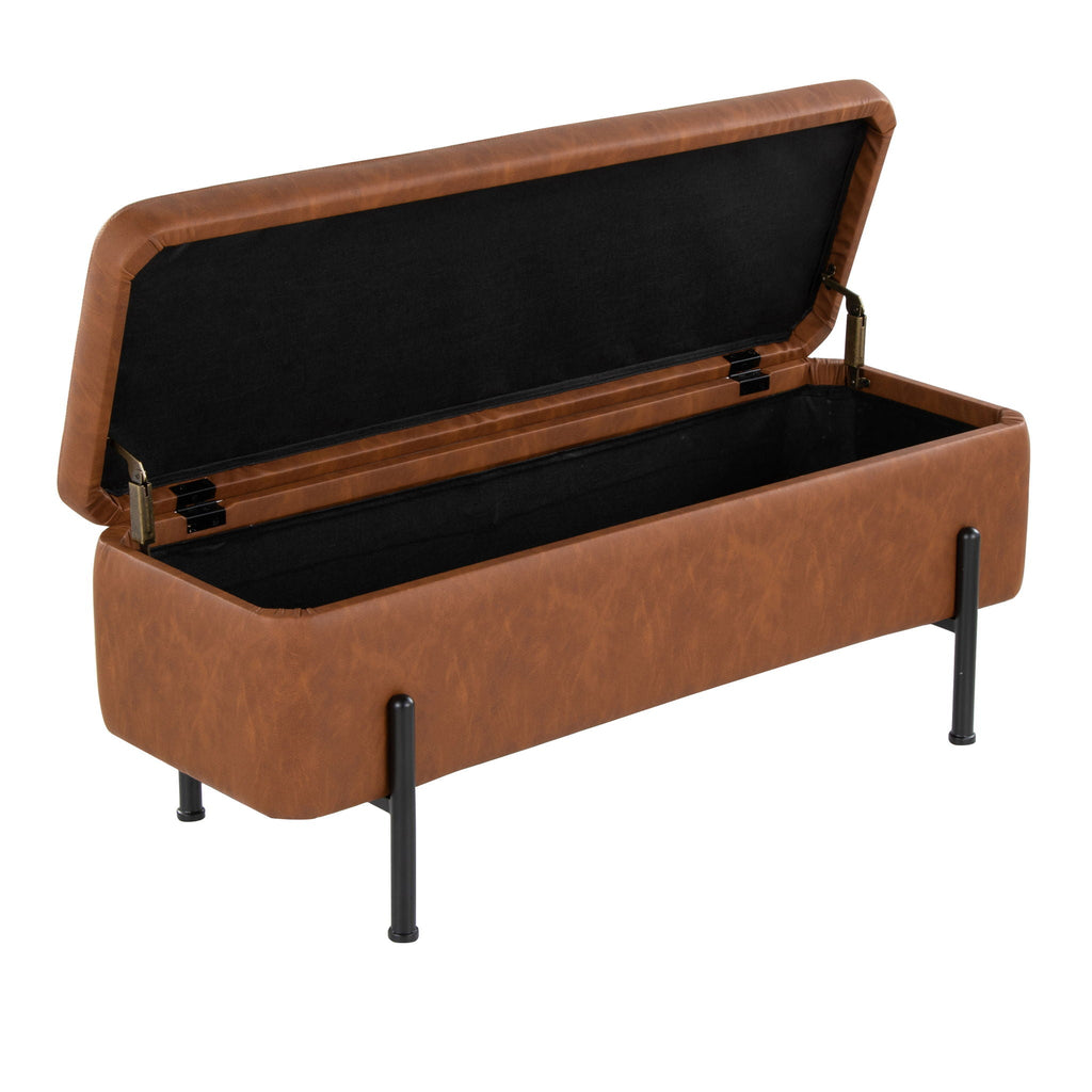 Contemporary Storage Bench with Flip-Top Storage - Black & Camel