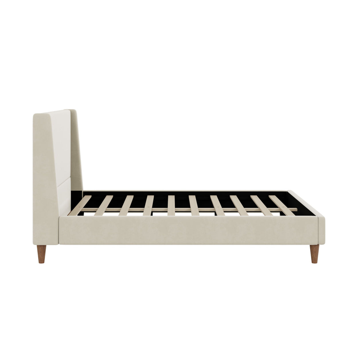 Upholstered Modern Platform Bed with Wingback Headboard - Beige or White
