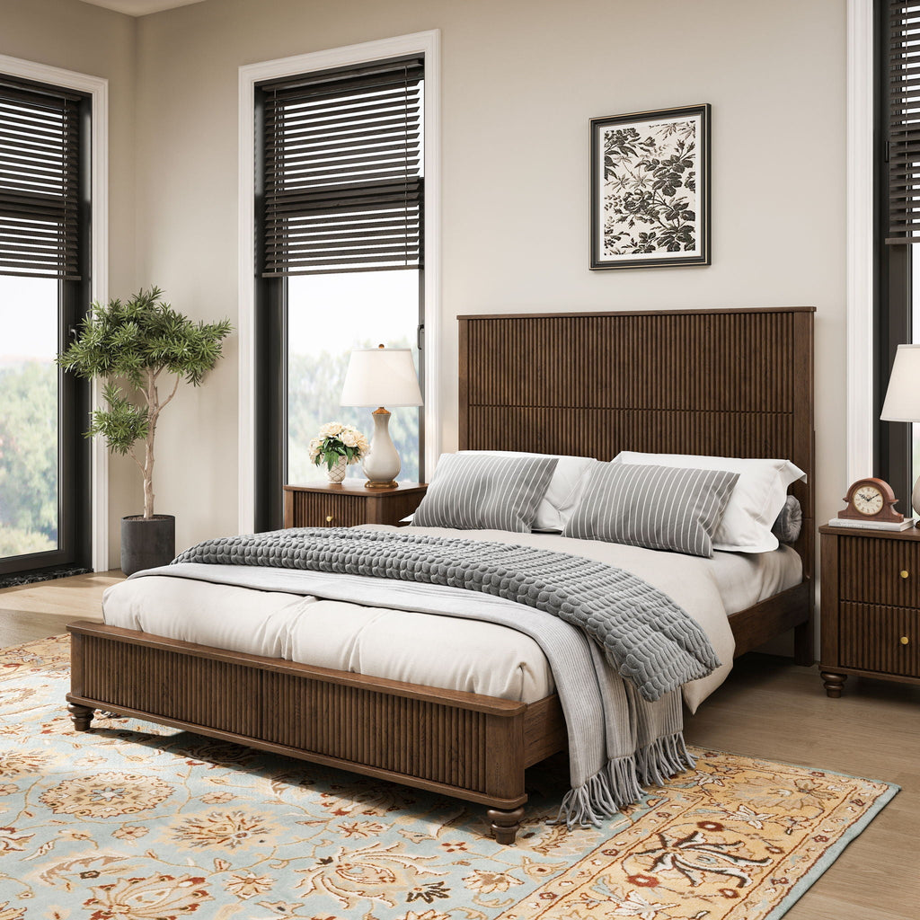 Platform Bed Frame with Tall Headboard - Solid Wood, Queen & King Sizes