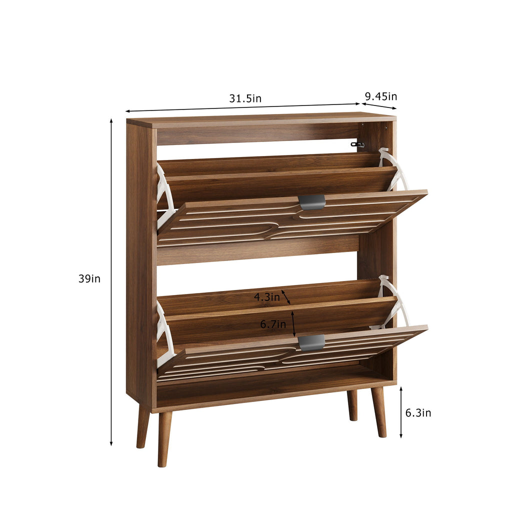 Dark Brown Shoe Cabinet with 2 Flip Drawers - Particle Board