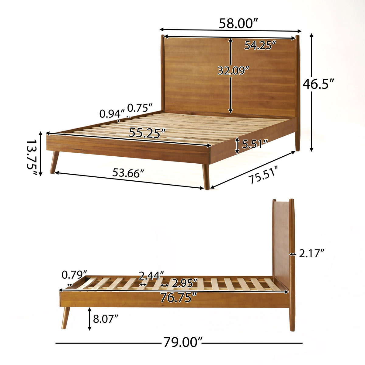 Mid-Century Wood Platform Bed with Heavy-Duty Support - Light Brown