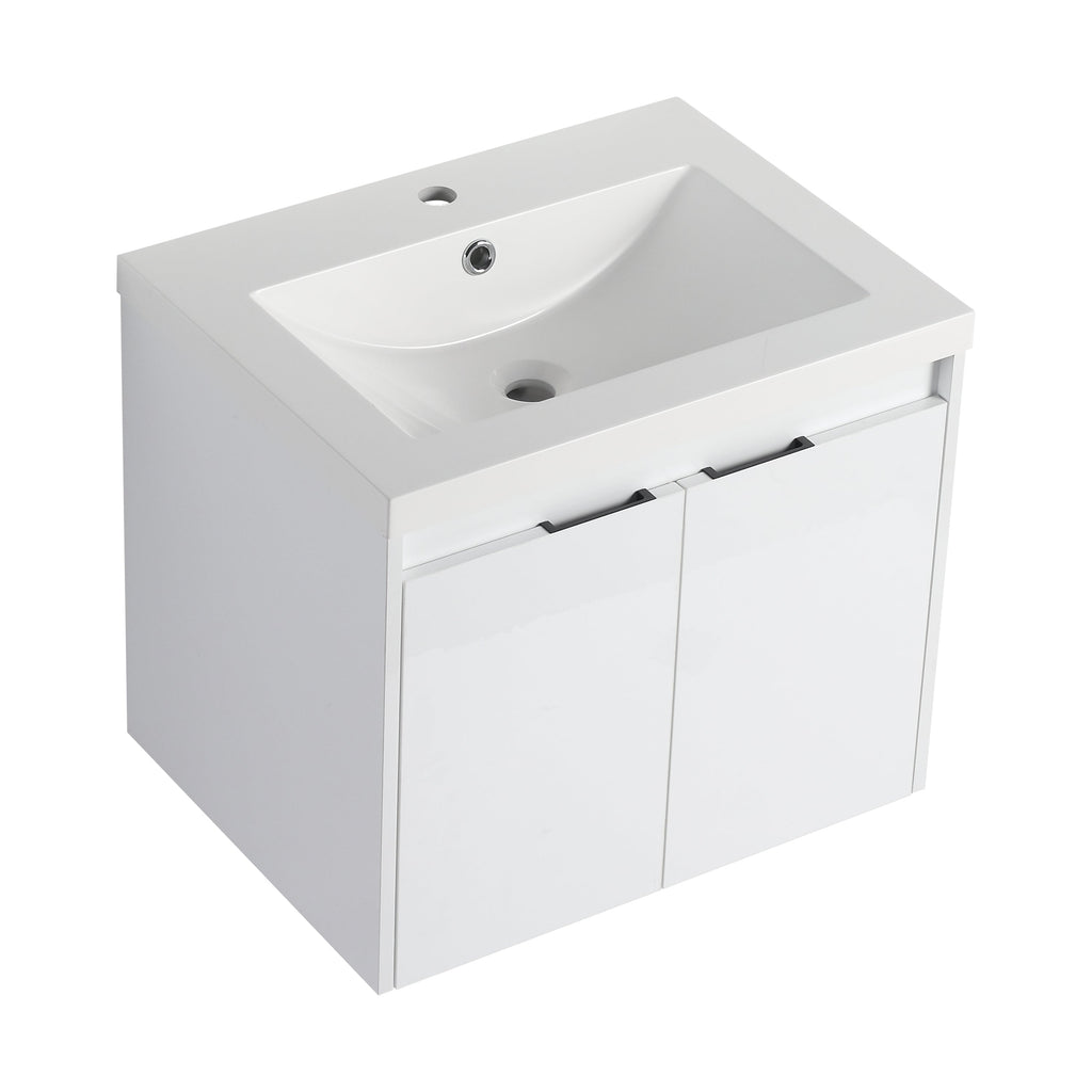 24" Bathroom Vanity with Resin Sink and Soft Close Doors - White