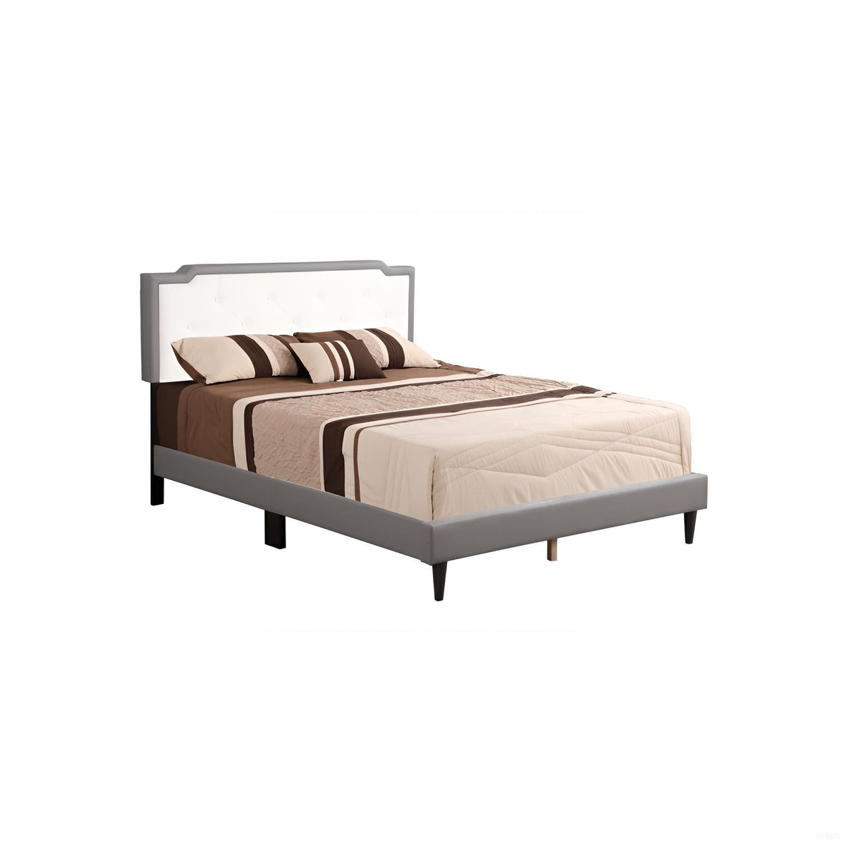 Two Tone Upholstered Bed with Button Tufted Headboard - Multiple Colors
