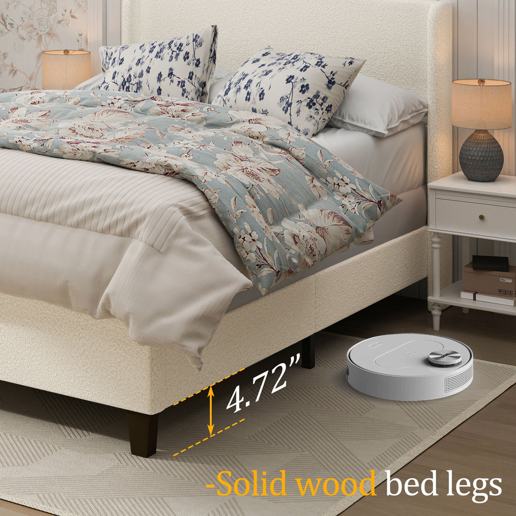 Platform Bed Frame with Tall Headboard and High Footboard - White or Gray