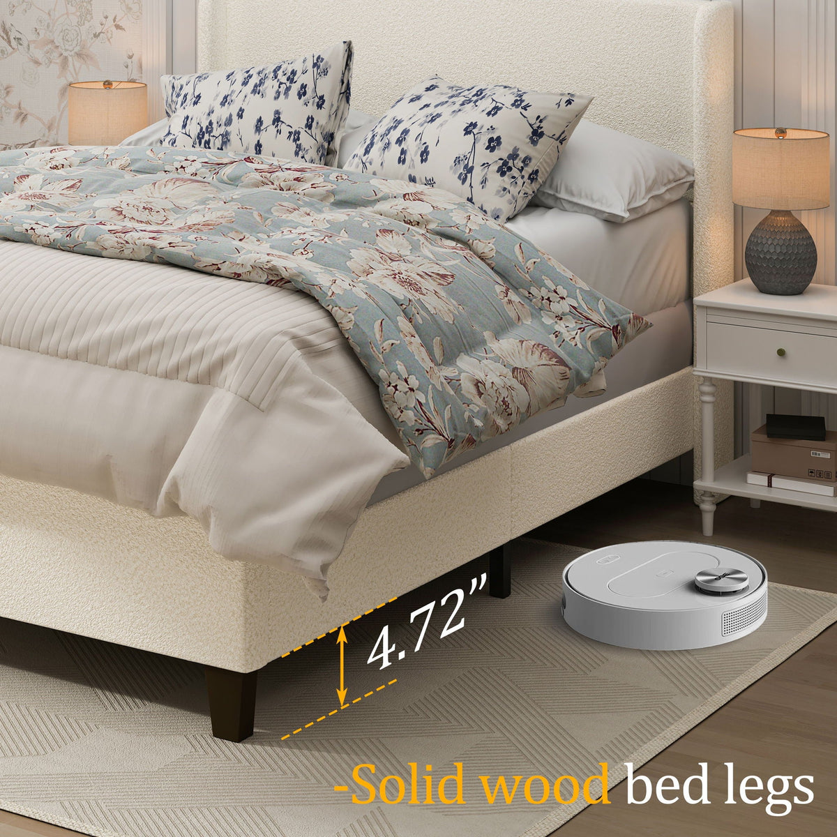 Platform Bed Frame with Tall Headboard and High Footboard - White or Gray