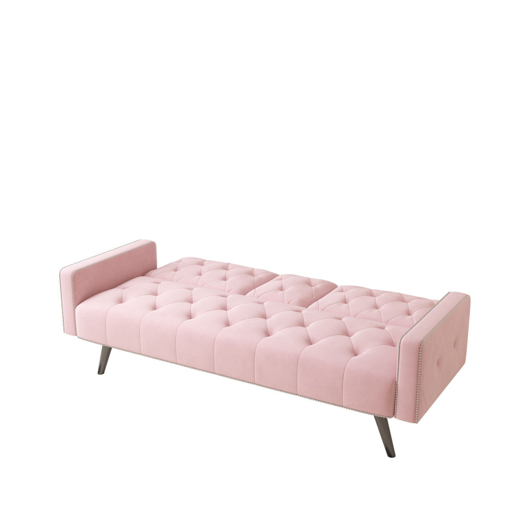Sofa Bed with Nail Head Trim and Cup Holders - Pink