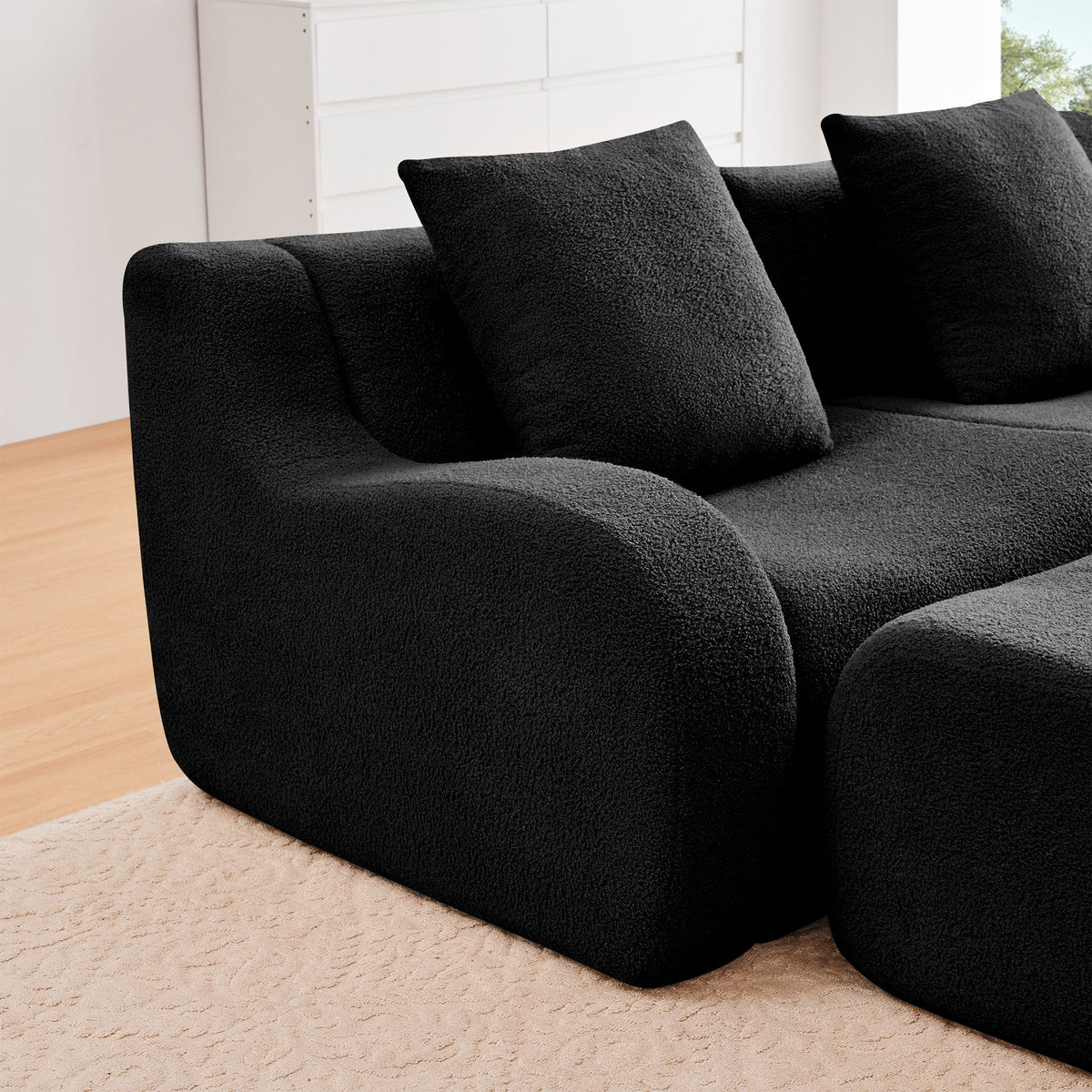 Armless Sofa With Pillow Teddy Fabric with Included Pillow - Black