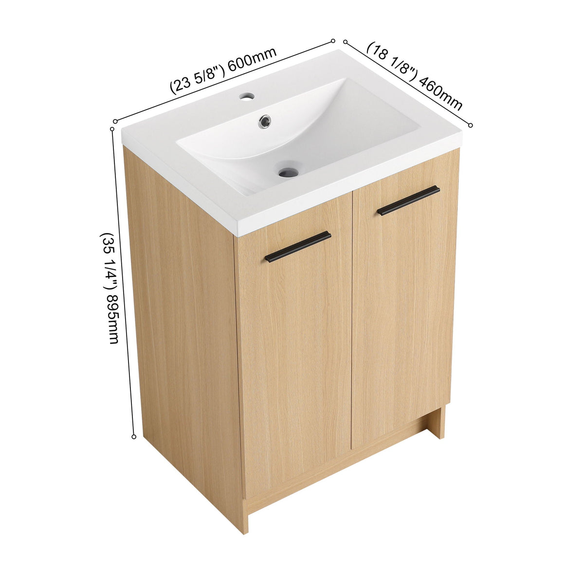 Floating Bathroom Vanity With Sink, Wall Mounted Double Door Storage - Light Brown