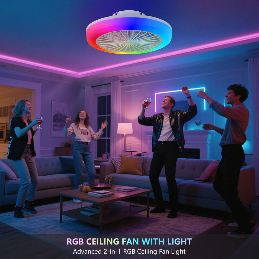 18 Inch Ceiling Fan with RGB Light and Remote Control - White