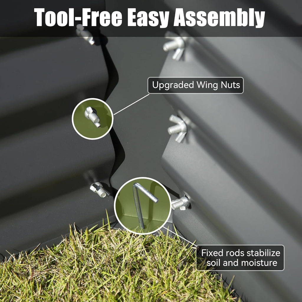 8×4×1.5 ft Galvanized Raised Garden Bed with Support Rods - Dark Gray