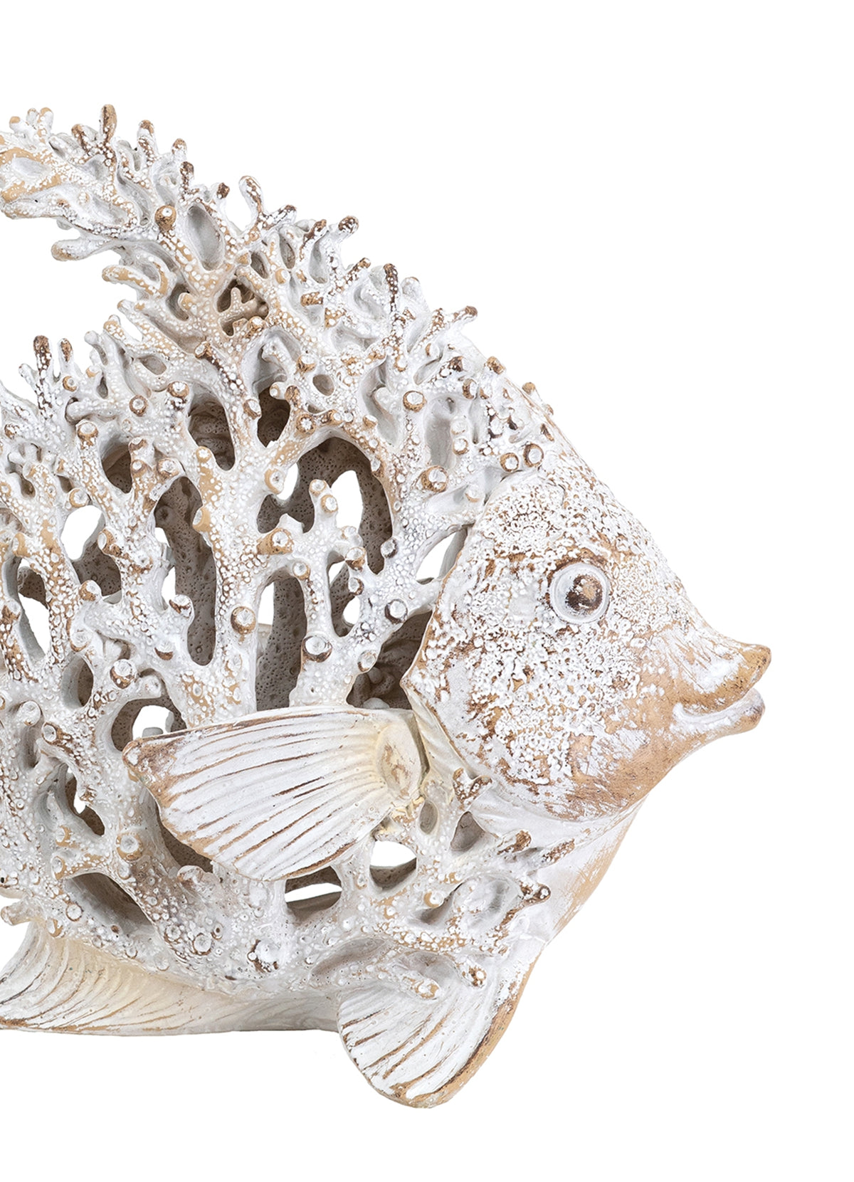 Decorative Polyresin Angelfish Sculpture with Coral Texture - White