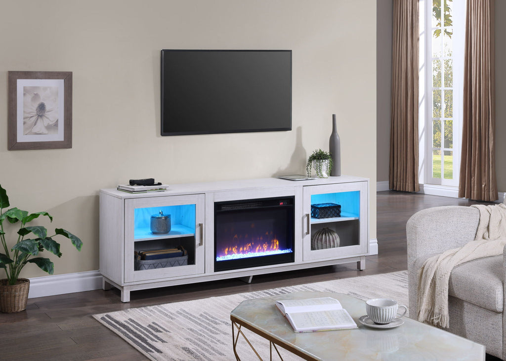 White Walnut Fireplace TV Stand Console with Integrated Heater - 70 Inch