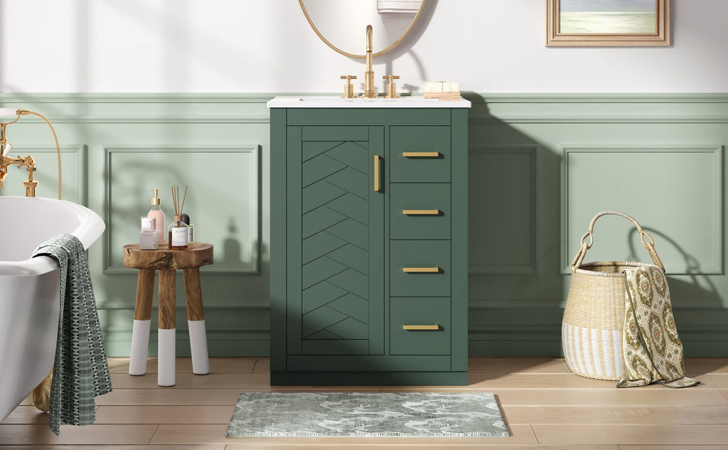 24" Bathroom Vanity with Integrated Ceramic Sink and Storage - Green