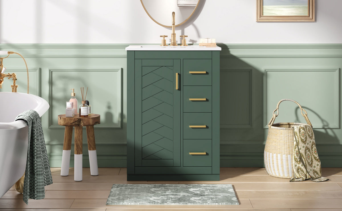24" Bathroom Vanity with Integrated Ceramic Sink and Storage - Green