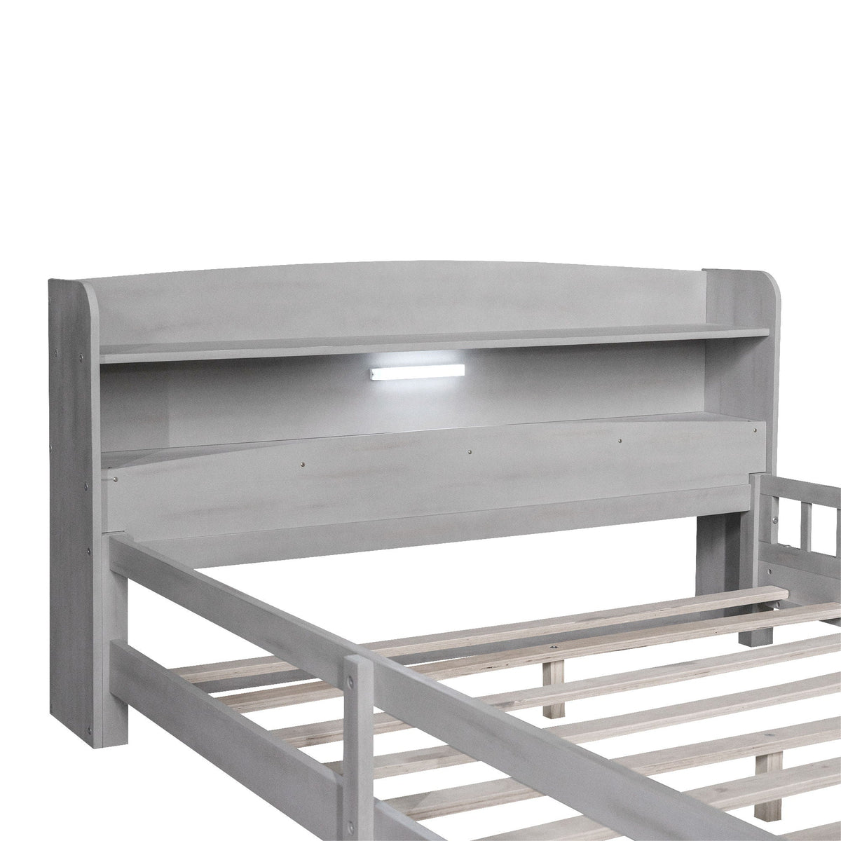 Wood Platform Storage Bed with LED Light & Storage Headboard - White or Dark Gray