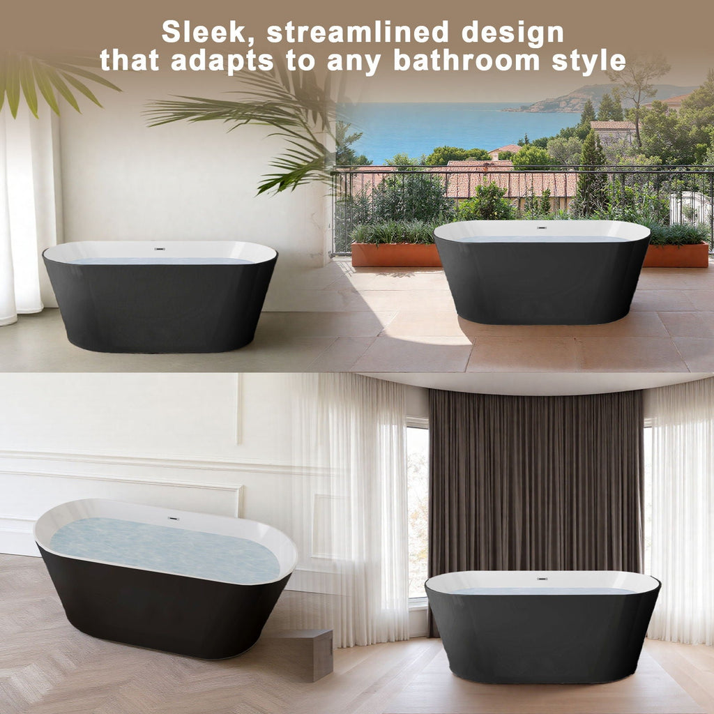 Glossy Freestanding Bathtub with Toe Tap Drain - Multiple Sizes, White or Black