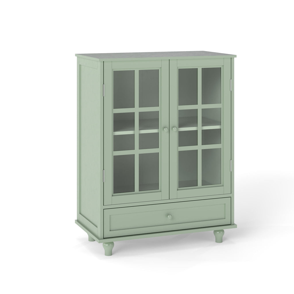 Minimalist Buffet Cabinet with Double Glass Doors and Drawer - White, Green, Black, Blue
