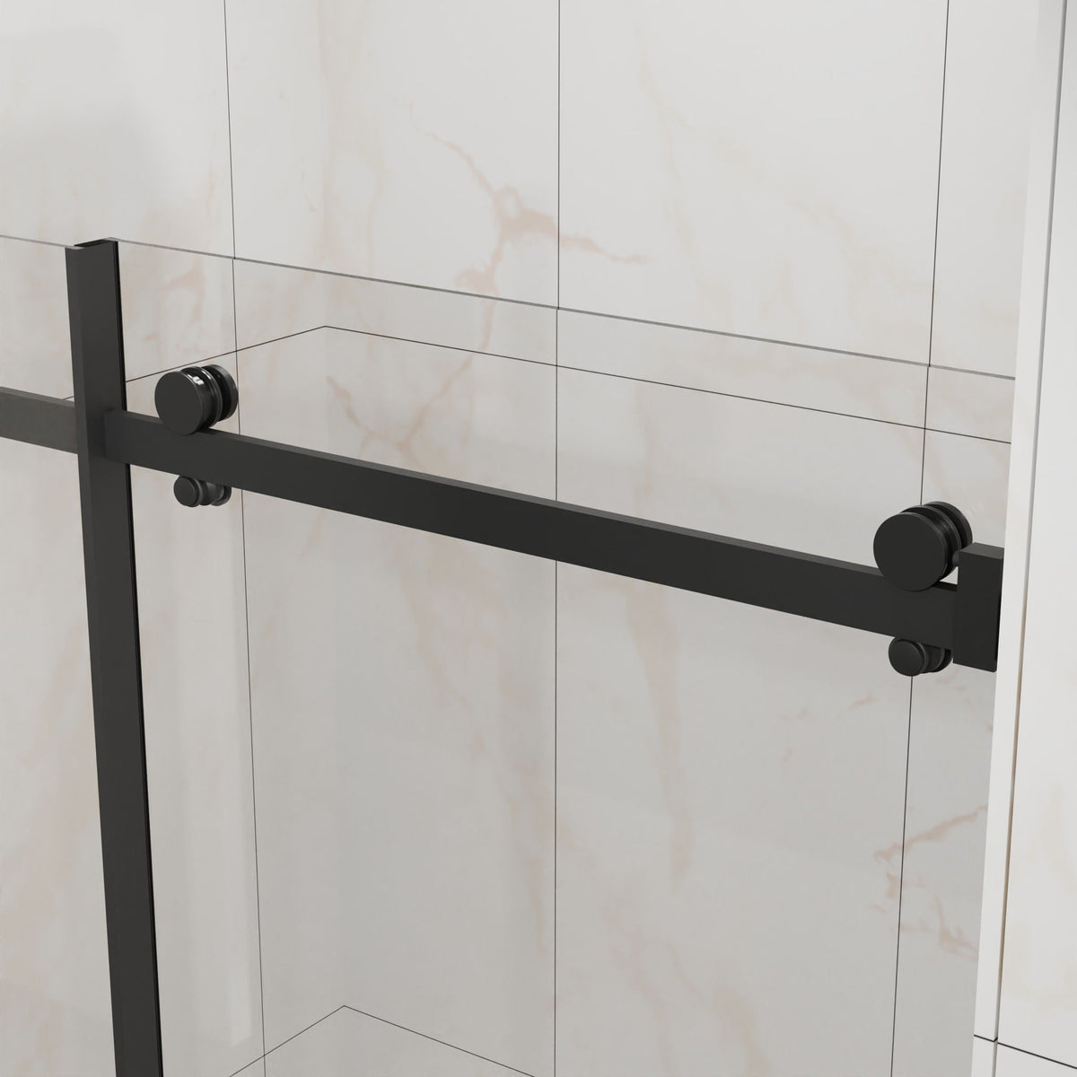 Frameless Tub Sliding Shower Door with Easy Clean Coating - Black or Pearl Silver
