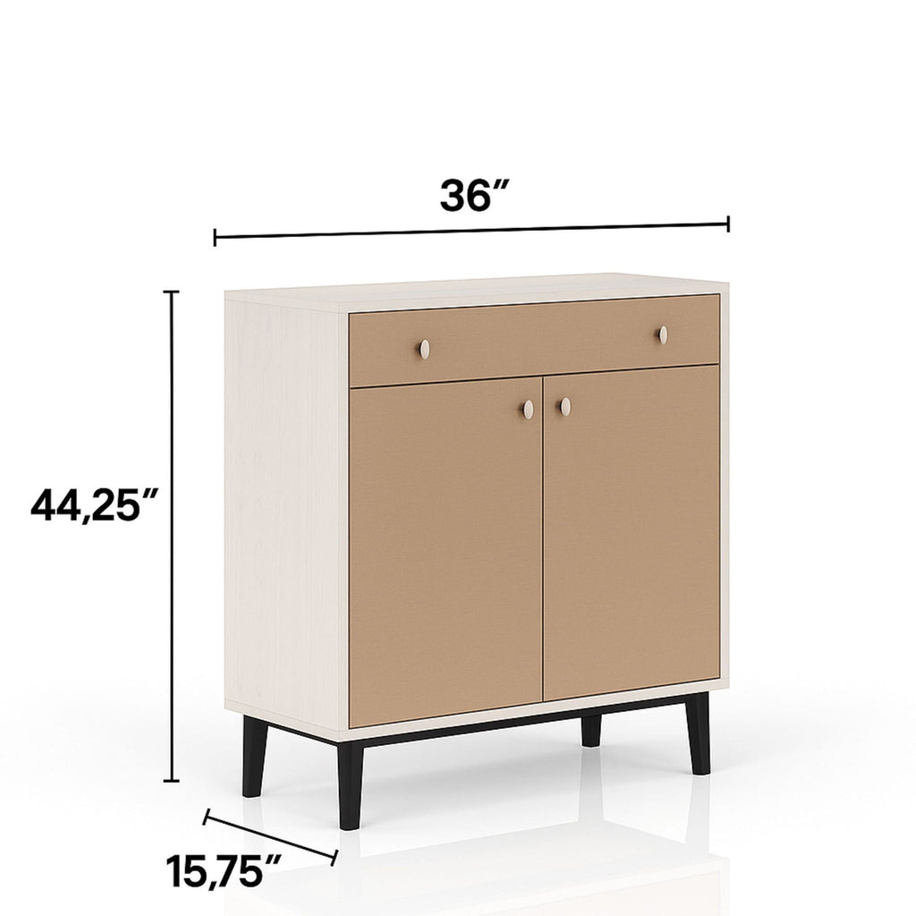 Bar Cabinet With Large Storage and Soft-Close Doors - White & Pecan