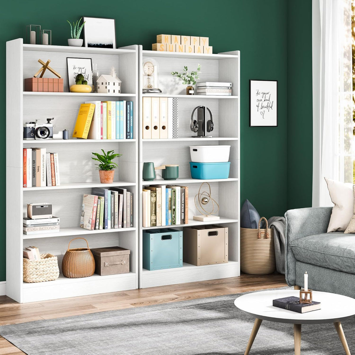 Library Bookshelf With Storage - Multiple Heights Available - White or Black