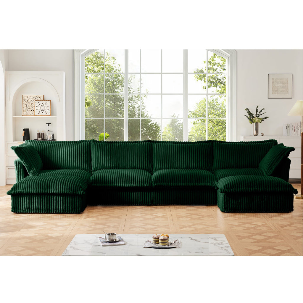 Slipcovered U Shape Sectional Sofa with Removable Covers - Corduroy