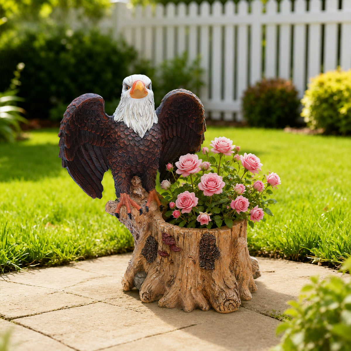 Majestic Eagle Garden Planter Pot with Tree Stump Base