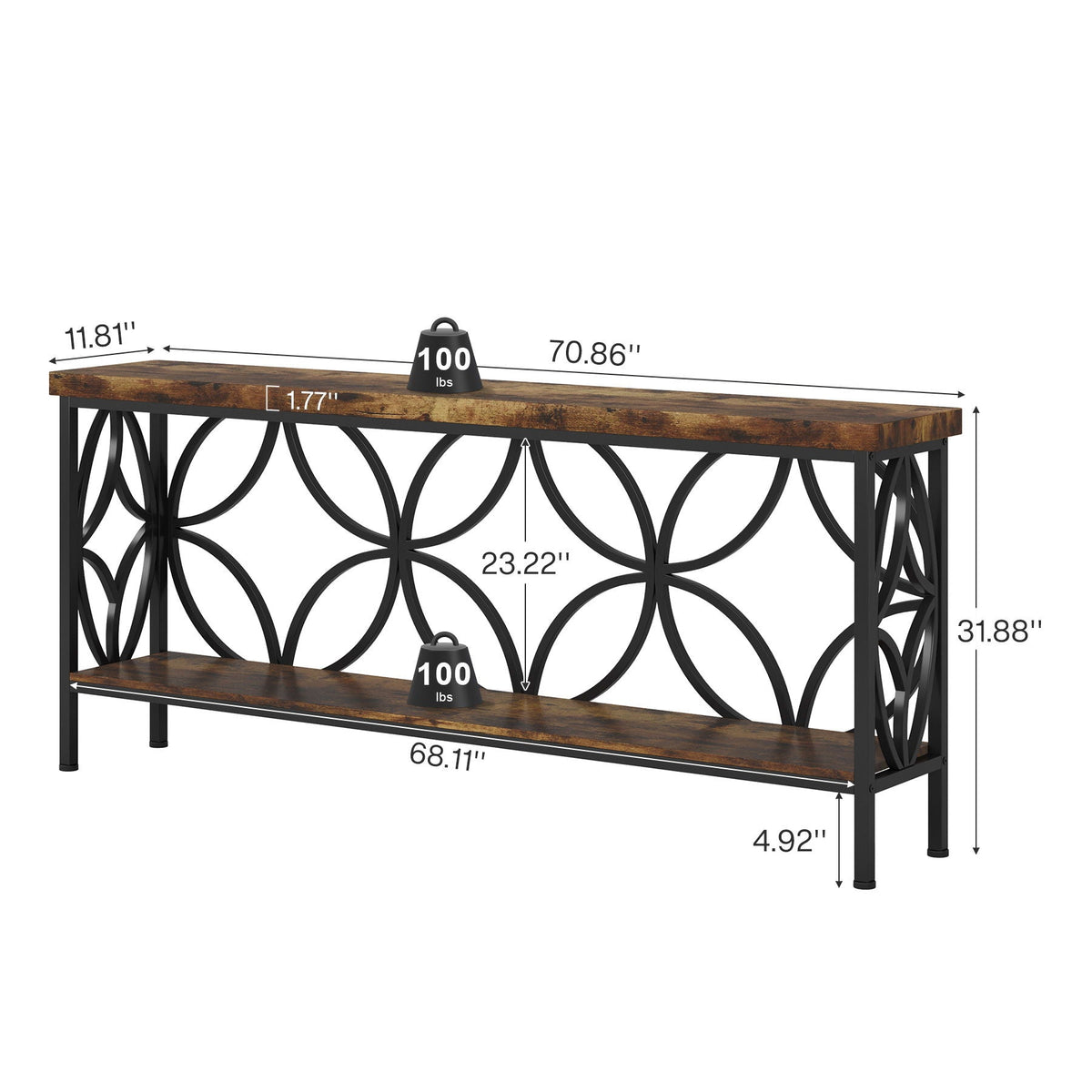 Extra Long Console Table with Open Storage Shelves - Dark Gray or Dark Brown