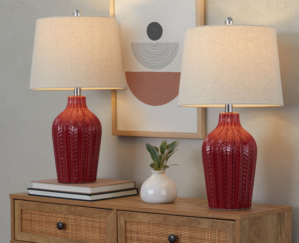 Contemporary Table Lamp Set of 2 with Chevron Pattern - Multiple Colors