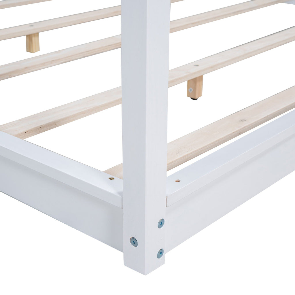 Wood Canopy Platform Bed with Airflow Slats and Support Legs - White or Light Brown