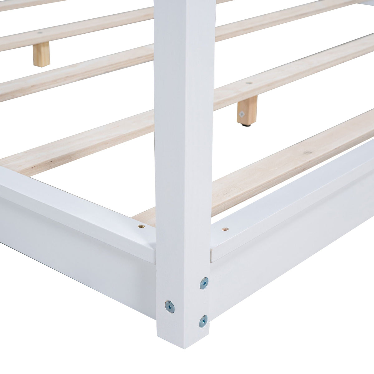 Wood Canopy Platform Bed with Airflow Slats and Support Legs - White or Light Brown