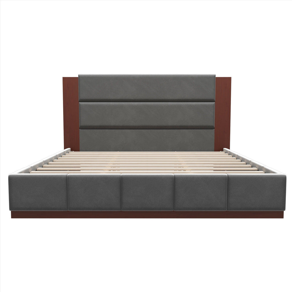 Modern Upholstered Platform Bed with Extended Headboard - Queen or King
