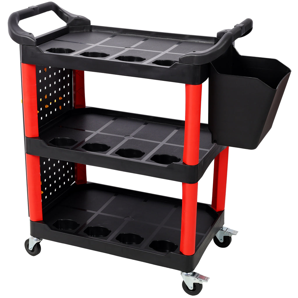 3 Tier Rolling Tool Cart with 300 lb Capacity - Red and Black