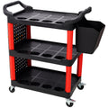 3 Tier Rolling Tool Cart with 300 lb Capacity - Red and Black
