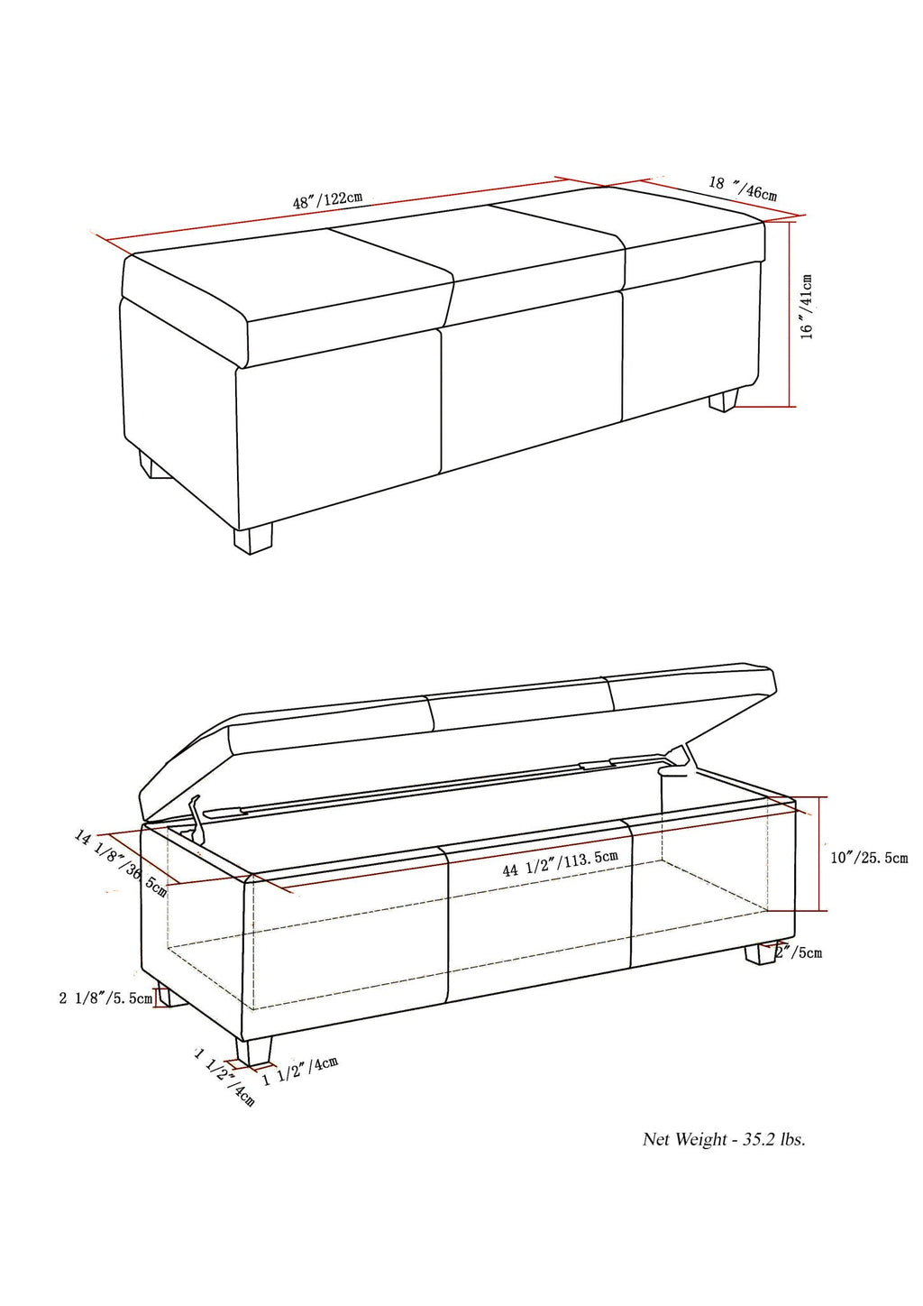 Avalon Contemporary Storage Ottoman Bench with Large Storage - Black, Dark Brown, Dark Gray