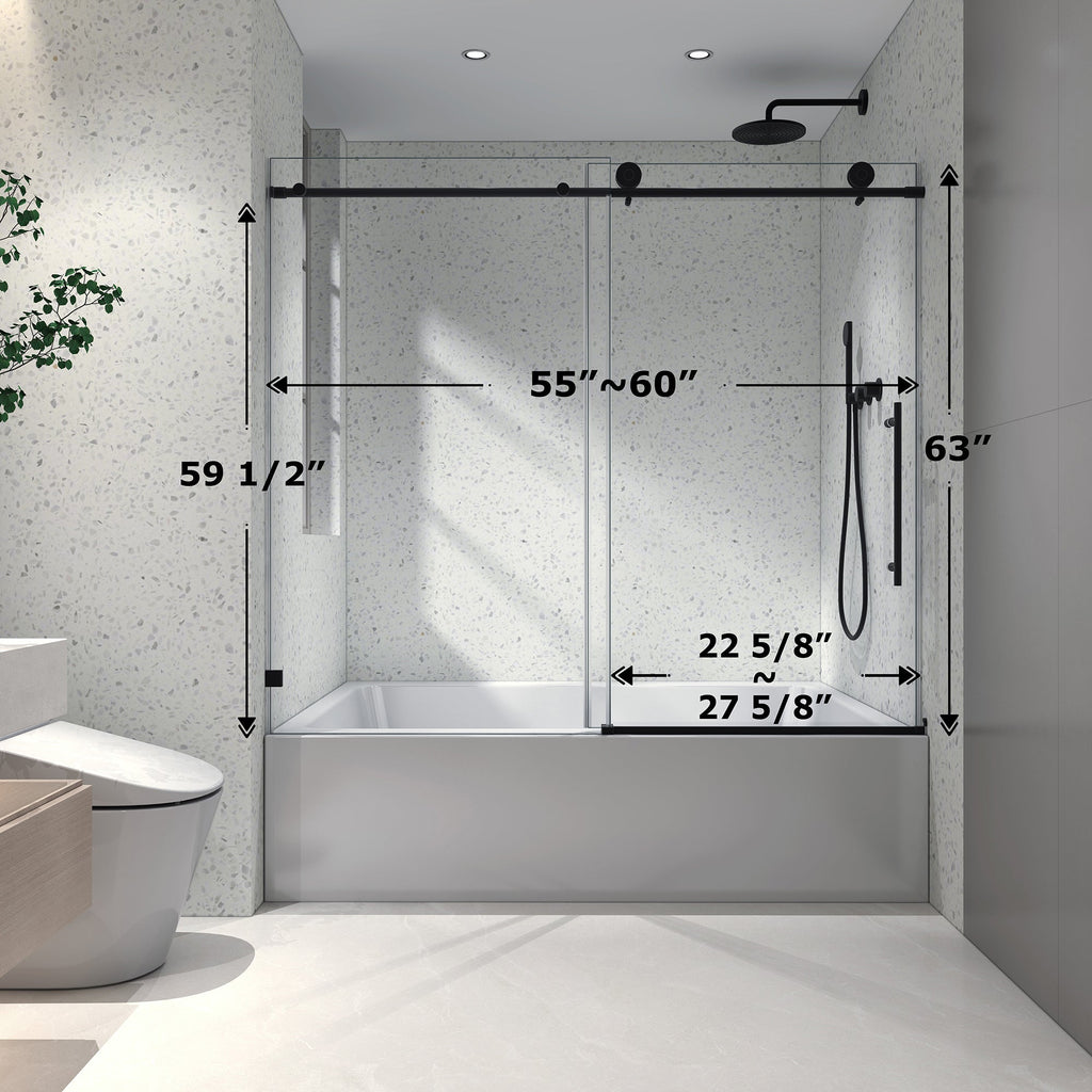 6063 Matte Tempered Glass Shower Door with Soft-Closing - Matte Black