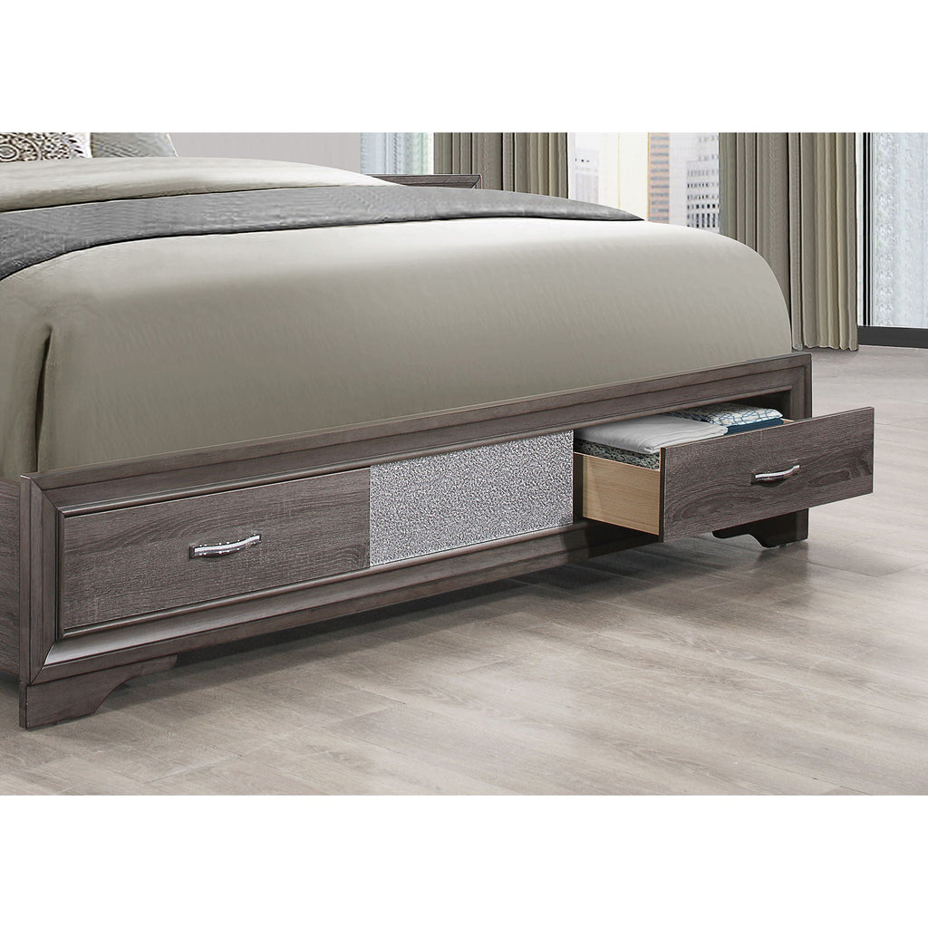 Storage Bed with Two-Drawer Footboard - Dark Gray