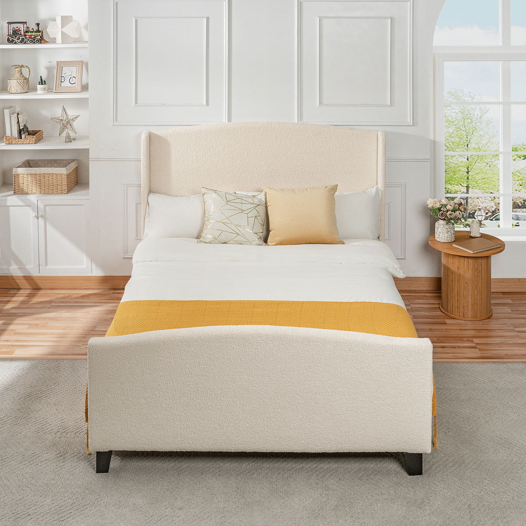 Platform Bed Frame with Tall Headboard and High Footboard - White or Gray