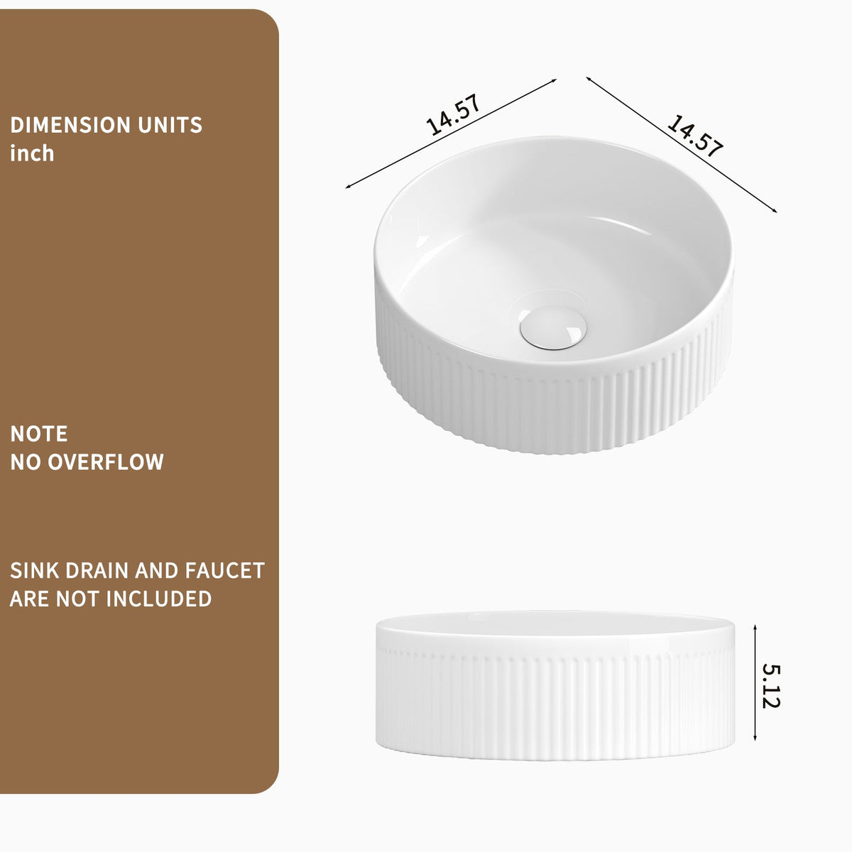 Small 14 Inch Round Bathroom Sink with Stain-Resistant Finish - White Porcelain