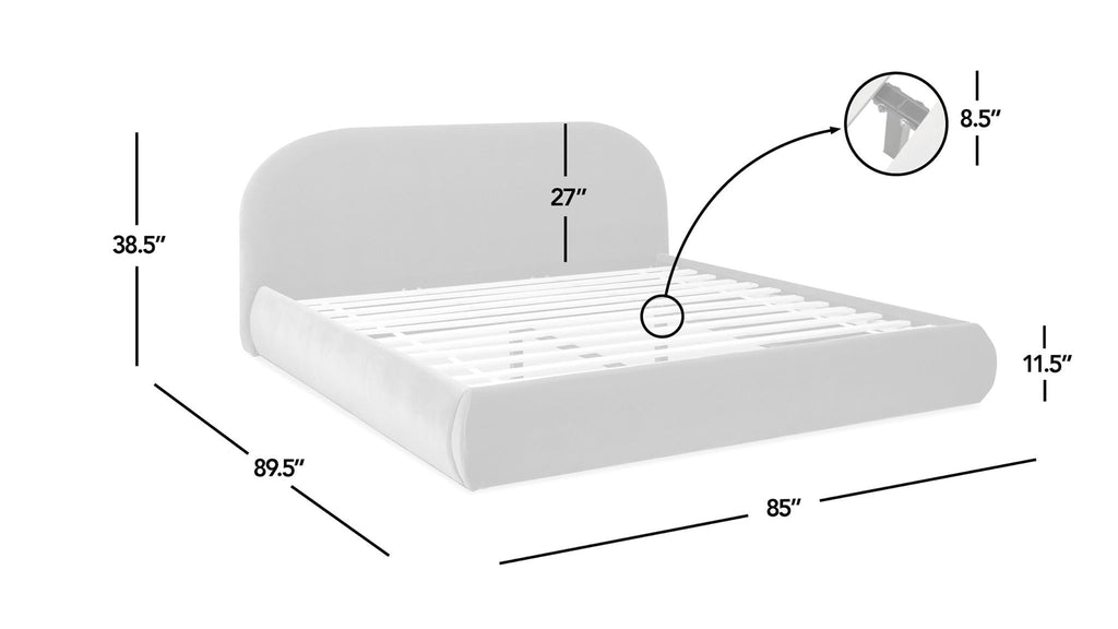 Archie Puffy Grounded Upholstered Platform Bed with Rounded Headboard - Green, White, Beige