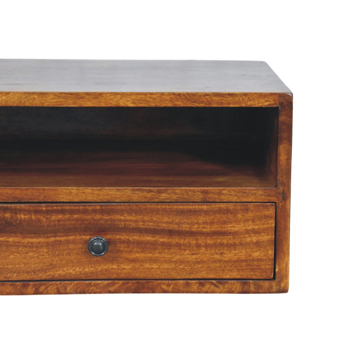 Solid Wood Lunar Wall-Mounted Media Unit with 2 Drawers - Chestnut